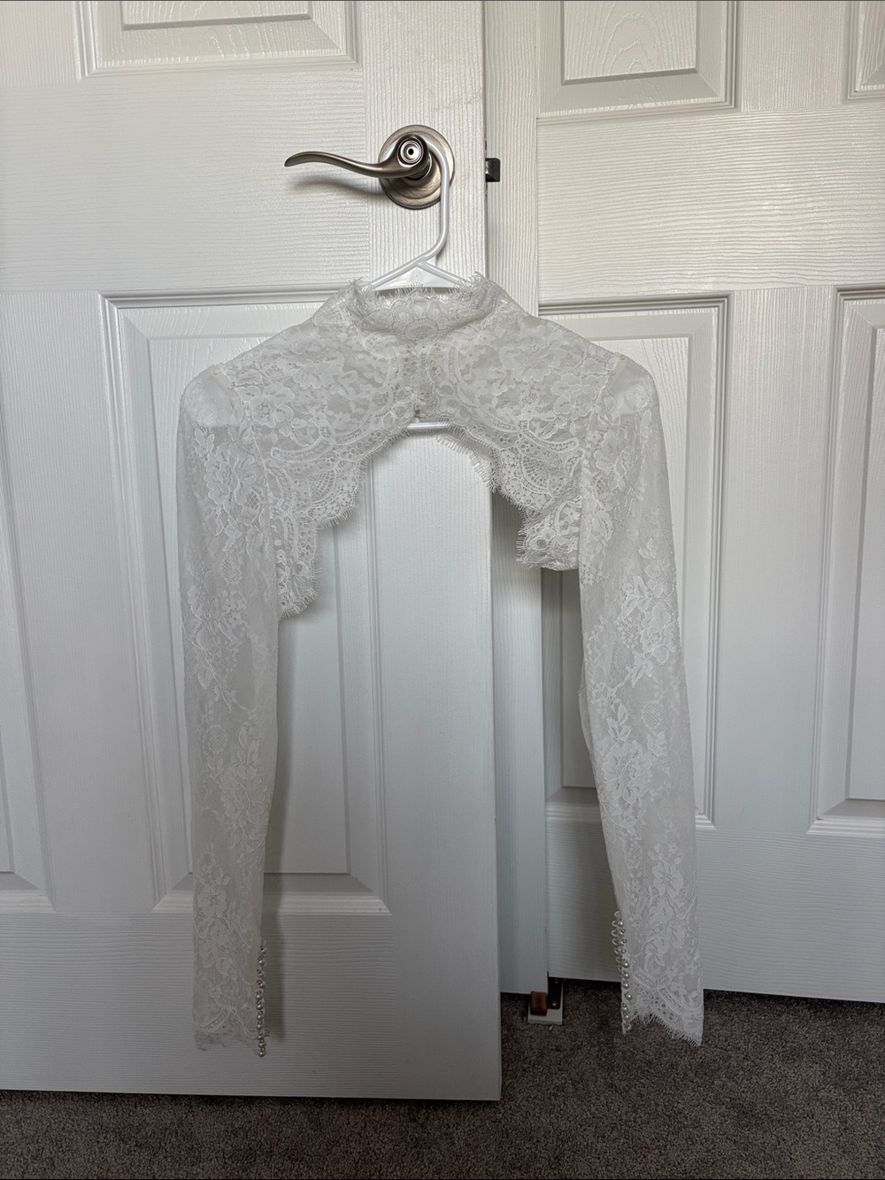 Watters White Lace Bridal Bolero with High Neck
